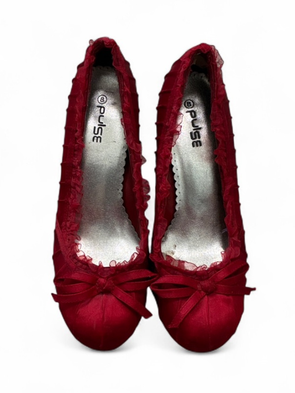 Y2K Pulse Red Bow Ruffle Trim Heels
